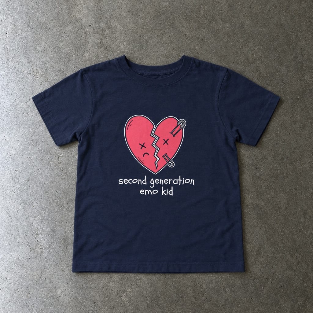 Second Generation Emo Kid 2.0 toddler tee in navy, laid flat