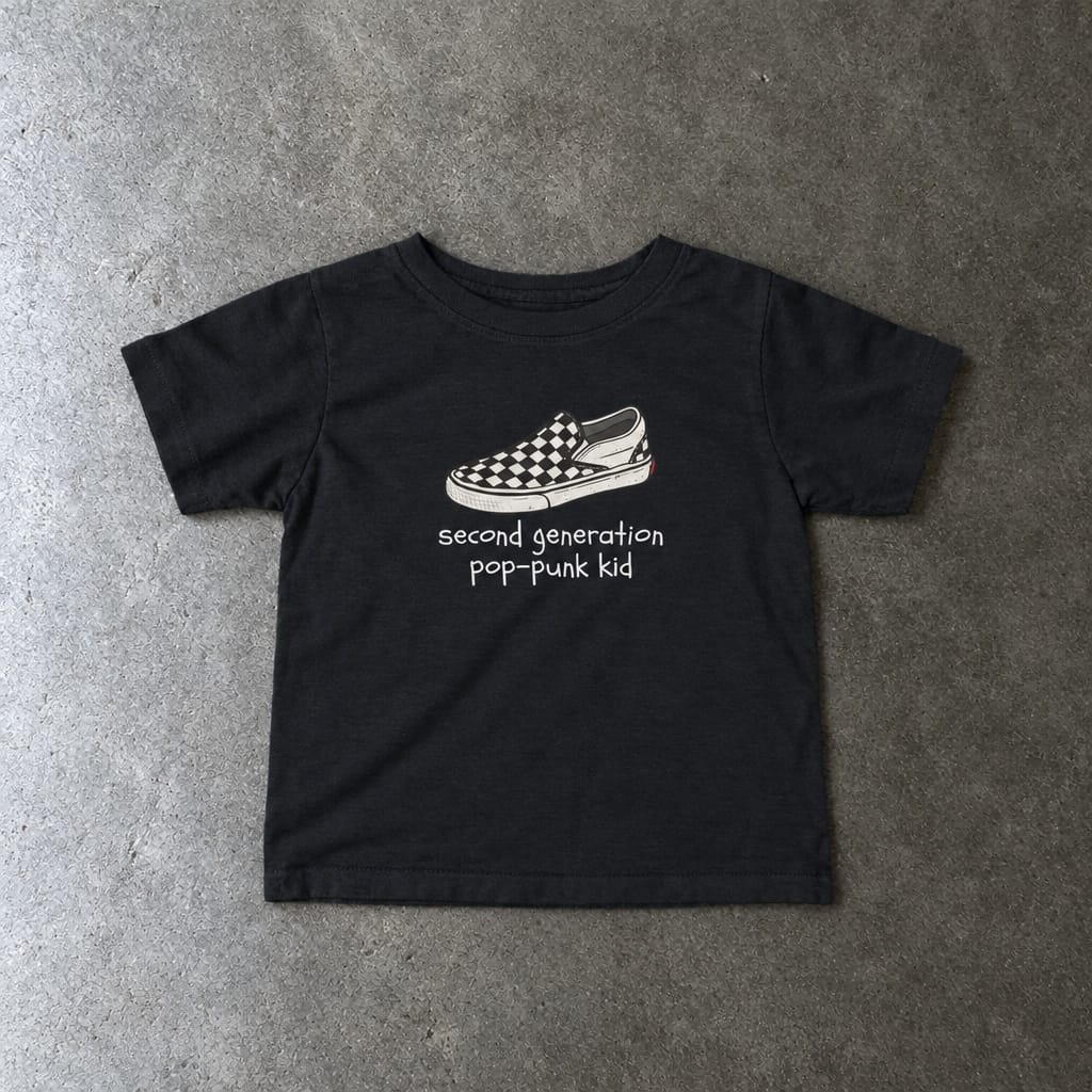 Second Generation Pop-punk Kid 2.0 Baby Tee in black, laid flat