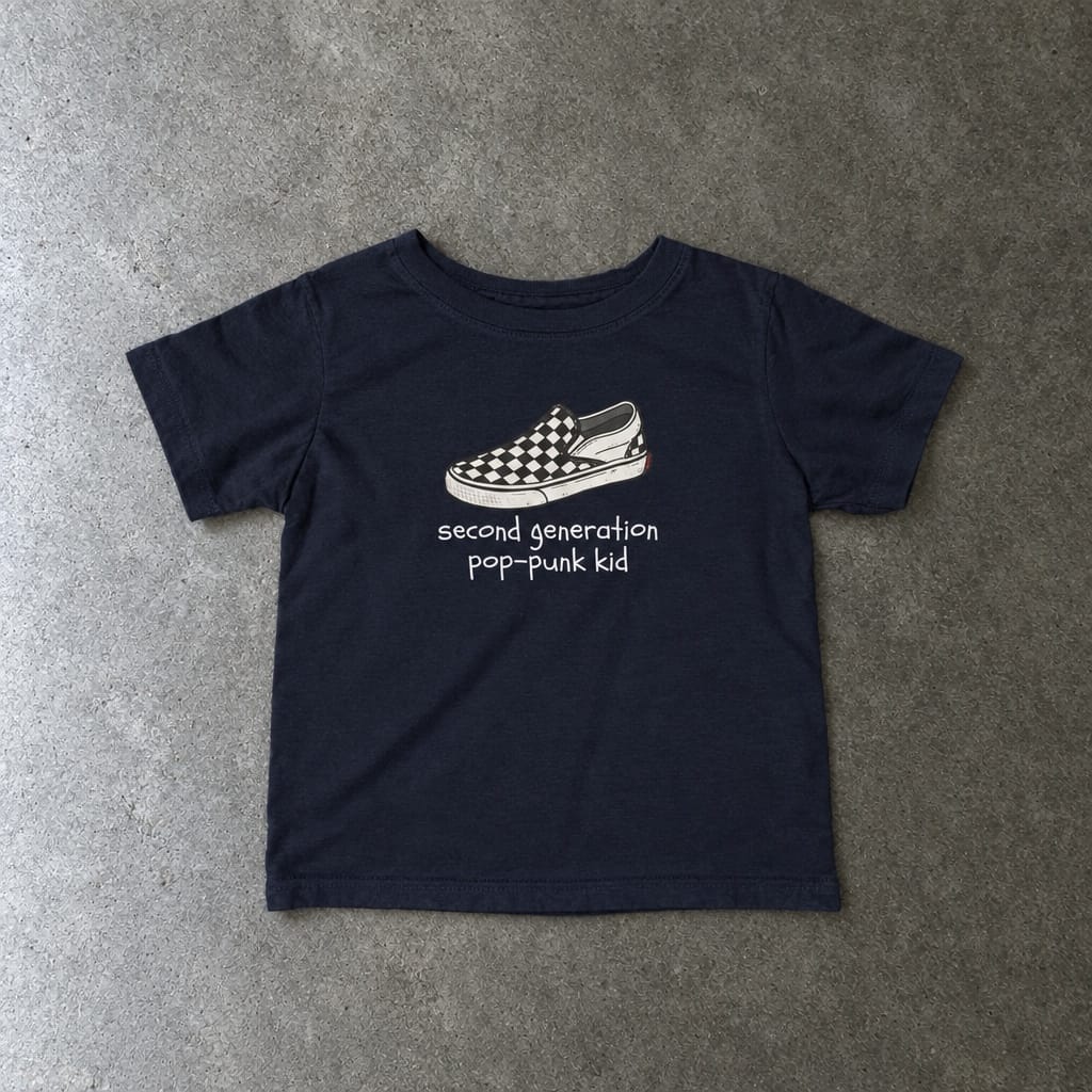 Second Generation Pop-punk Kid 2.0 Baby Tee in navy, laid flat