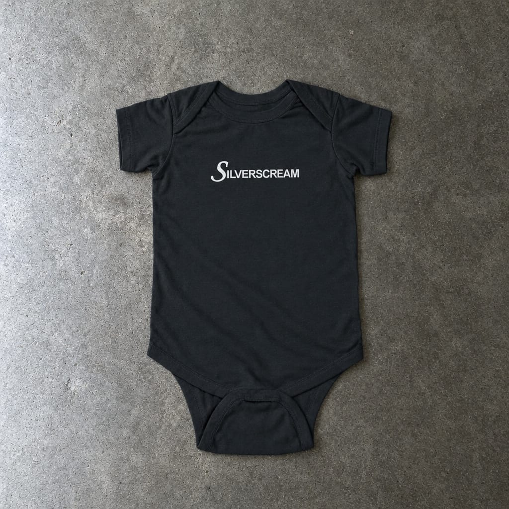 Silverscream onesie in black, laid flat