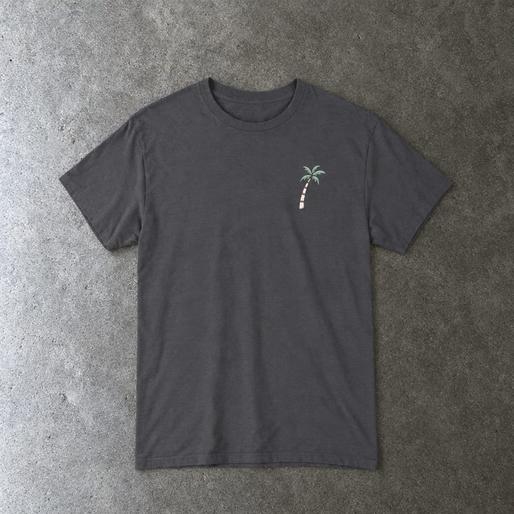 Still Emo Beach Club Tee in charcoal, laid flat
