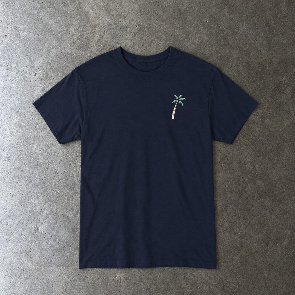 Still Emo Beach Club Tee in navy, laid flat