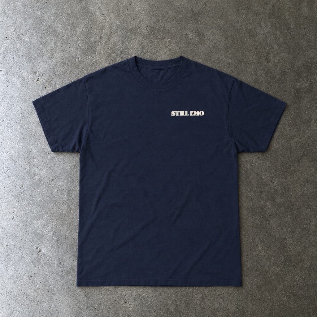 Still Emo Skull Tee in navy, laid flat