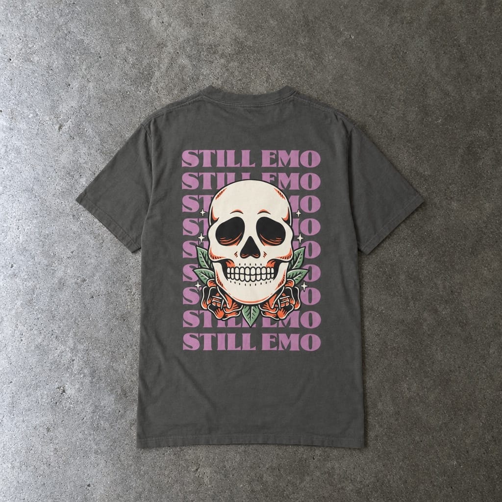 Still Emo Skull Tee on Comfort Colors Pepper / M